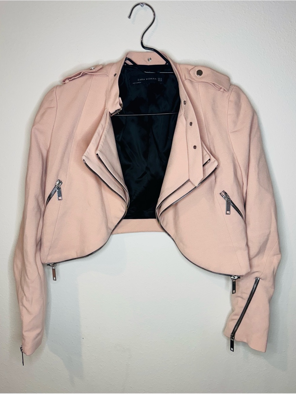 Zara Light Pink Cropped Moto Jacket Size XS
